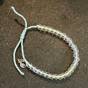 Clear Beaded Adjustable Bracelet with Blue Cord